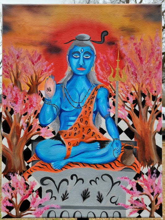 12x16" "Lord Shiva" acrylic aerosol and oil original painting